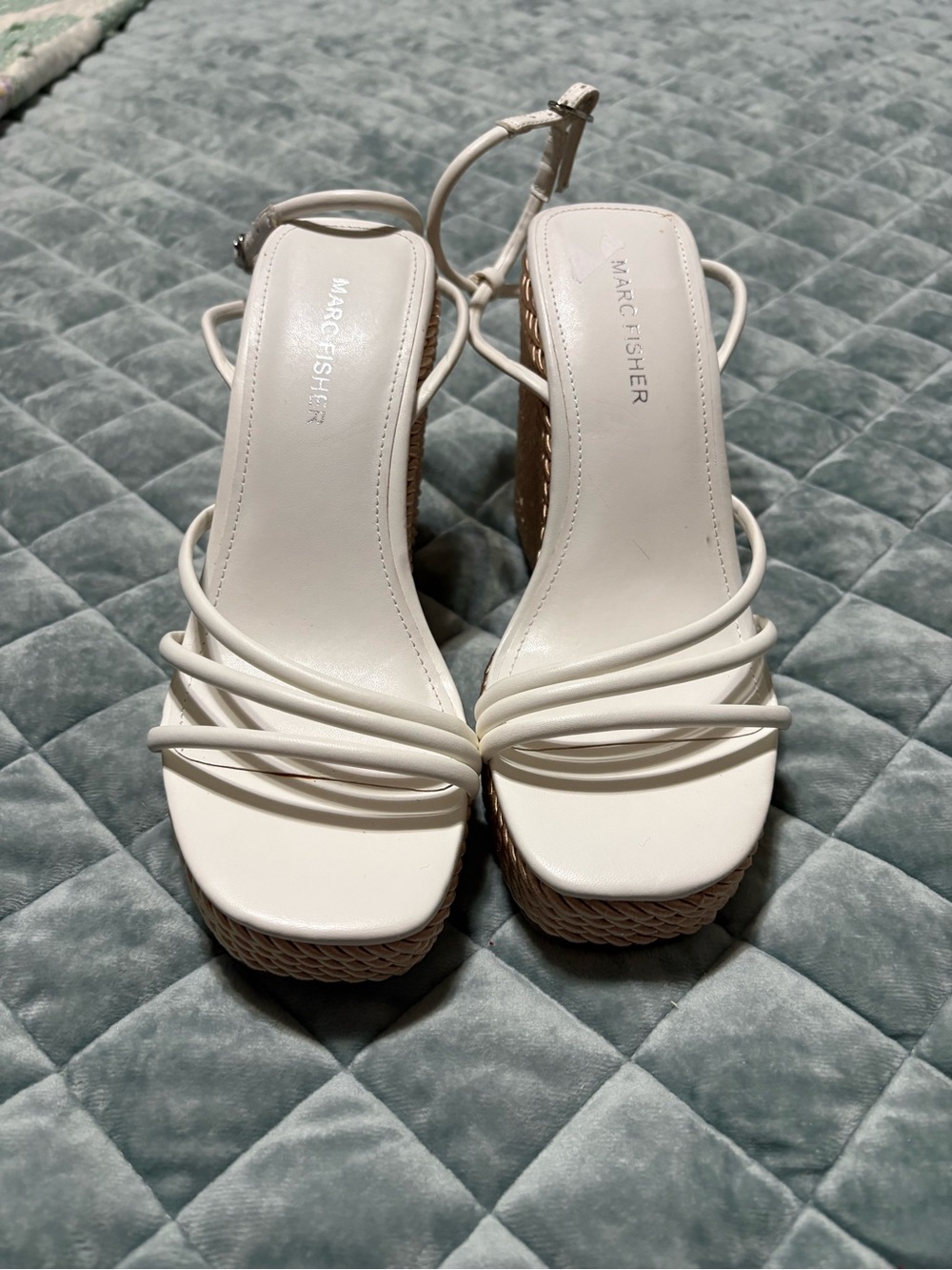Marc Fisher White Strappy Espadrille Wedge Sandals